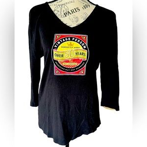 Chris's Stuff funny inspirational black V-neck graphic shirt over 50 sz L